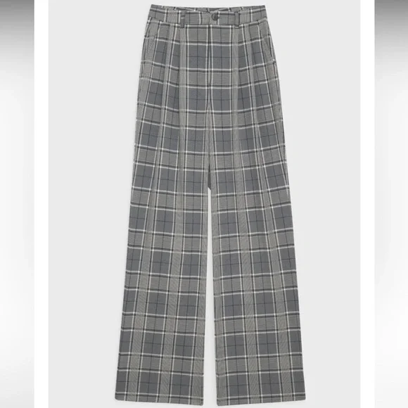 Anine Bing Carrie Pants GREY PLAID Women’s Size 36